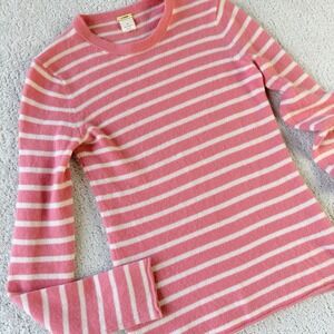 J.Crew Cashmere Stripe Sweater Women XS Pink White Crewneck Pullover $198 Style